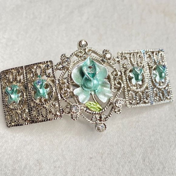 Hair Accessory Set Blue Flower Barette Blue Stone Combs And Yellow Stone Pins - Picture 2 of 15